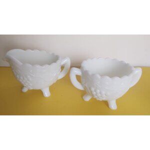 Imperial Glass "Grape Vine" milk glass creamer and open sugar set.